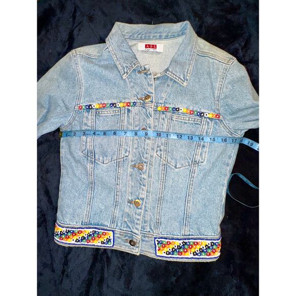 VINTAGE 90'S Y2K UNWORN ABS ALLEN SCHWARTZ BEADED DENIM JEAN JACKET - Picture 9 of 10